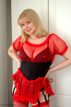 Mature Stockings - Red and Black Garters Free Pic 2