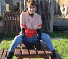 Leathettes - Dimonty outdoors flashing with leather basque Gallery